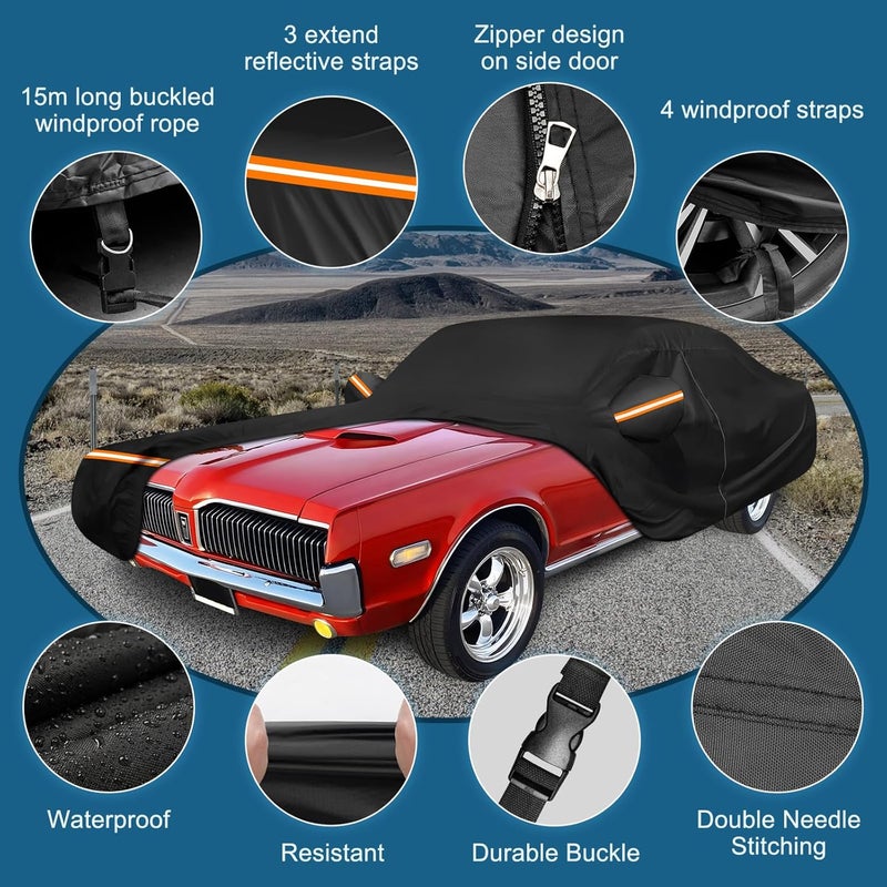 BIGACOVER Car Cover for Mercury Cougar 1967-1973,1980-1997, Waterproof 210D Oxford Cloth and Cotton Cover Outdoor Car Cover with Zipper Windproof Heavy Duty All Weather - Image 3